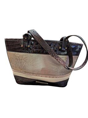 Brahmin Croc-Embossed Tote Bag In Brown & Beige With Gold-Tone Hardware